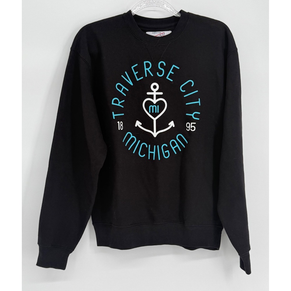 Rag Wear USA Traverse City Michigan Sweatshirt Black Graphic Anchor Mens Sz S